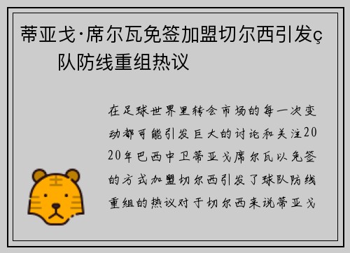 蒂亚戈·席尔瓦免签加盟切尔西引发球队防线重组热议 蒂亚戈·席尔瓦免签加盟切尔西引发球队防线重组热议